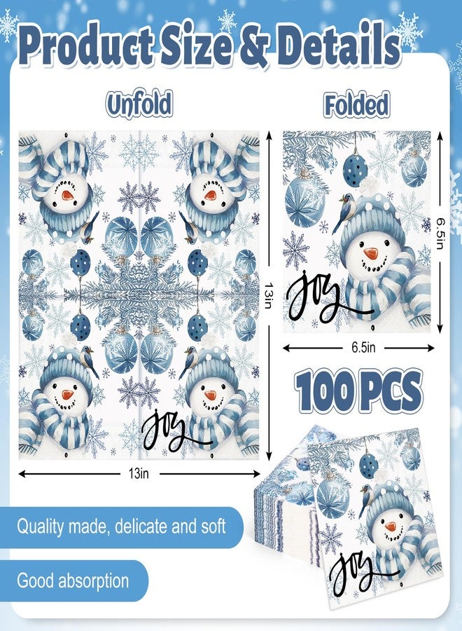 JarThenaAMCS 100Pcs Christmas Paper Napkin Blue Snowman Xmas Ball Luncheon Napkins Dinner Hand Napkins for Winter Home Party Supplies Table Decor - Image 2